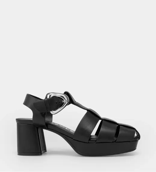 Soave Black Faux Leather Platform Sandals